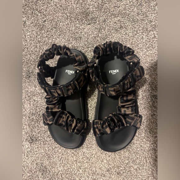 Fendi Black and Brown Logo Sandals - Picture 9 of 11